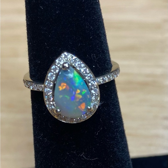 Australian Lightning Ridge Opal and Diamond Ring - Picture 1 of 17